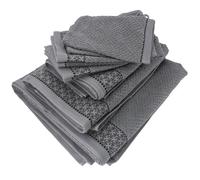 Parure de bain 7 pièces collection OSAKA motif fleurs pur coton gris