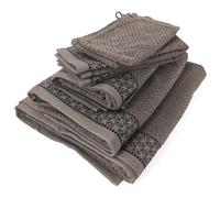 Parure de bain 7 pièces collection OSAKA motif fleurs pur coton marron