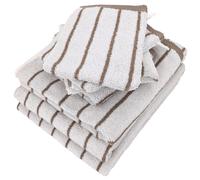 Parure de bain 7 pièces collection PURE LIGHT motif rayures pur coton marron
