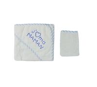 Parure de bain pour bébé blanc et bleu - J'aime ma maman