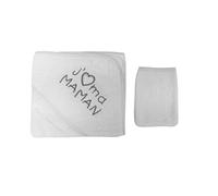 Parure de bain pour bébé blanc et gris - J'aime ma maman