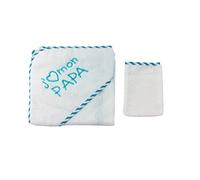 Parure de bain pour bébé blanc et turquoise - J'aime mon papa