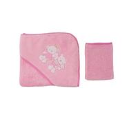 Parure de bain pour bébé rose - Motif Famille Nounours