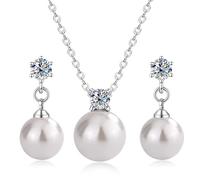 Parure de bijoux 3 pièces avec pendentif en forme de cœur et bijoux en perles, 40+5CM, Perle perle zircone, Perle Zircon