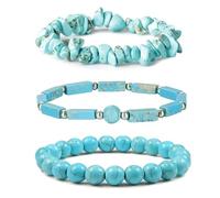 Parure de bijoux 3 pièces turquoise pour femme - Bracelets en perles de pierre turquoise pour femme - Bracelets extensibles pour femme - Bleu turquoise, Medium, Cristal, Pas de gemme