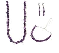 Parure de bijoux améthyste || Collier en argent sterling, bracelet, boucles d'oreilles améthyste violette brute/pépites || Pierre de naissance de février || Bijoux en argent pour femme