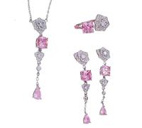 Parure de bijoux avec fausses pierres roses et jaunes - Motif floral - Gouttes allongées - Cadeau pour femme, Set of 3