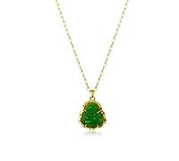 Parure de bijoux avec pendentif Bouddha rieur plaqué or et bague en jade vert souriant avec pendentif Bouddha rieur et zircone cubique - Amulette porte-bonheur pour homme et femme