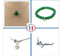 Parure de bijoux Bracelet Collier 1 perle d'agate verte 8 mm Chaîne en acier inoxydable