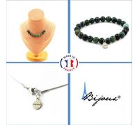 Parure de bijoux Bracelet Collier 10 perles Agate de mousse 8 mm Chaîne en acier inoxydable