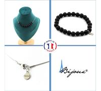 Parure de bijoux Bracelet Collier 10 perles Agate noire 8 mm Chaîne en acier inoxydable