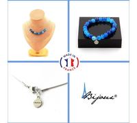 Parure de bijoux Bracelet Collier 10 perles Bande d'agate bleue 8 mm Chaîne en acier inoxydable