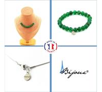 Parure de bijoux Bracelet Collier 10 perles d'agate verte 8 mm Chaîne en acier inoxydable