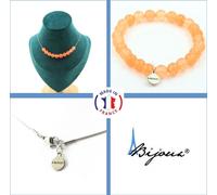 Parure de bijoux Bracelet Collier 10 perles de calcédoine orange 8 mm Chaîne en acier inoxydable