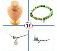 Parure de bijoux Bracelet Collier 10 perles de jade néphrite de Xiuyan Chine Chaîne en acier inoxydable