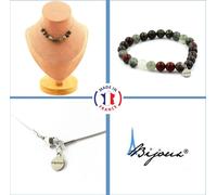 Parure de bijoux Bracelet Collier 10 perles de jaspe sang de dragon 8 mm Chaîne en acier inoxydable