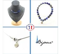 Parure de bijoux Bracelet Collier 10 perles de lapis-lazuli du Pakistan qualité 5A 8 mm Chaîne en acier inoxydable