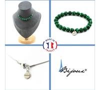 Parure de bijoux Bracelet Collier 10 perles de malachite 8 mm Chaîne en acier inoxydable