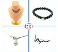 Parure de bijoux Bracelet Collier 10 perles de malachite du Congo qualité 7A 8 mm Chaîne en acier inoxydable