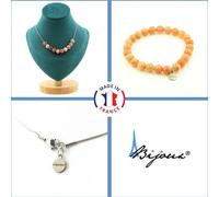 Parure de bijoux Bracelet Collier 10 perles Pierre de soleil africaine qualité 7A 8 mm Chaîne en acier inoxydable