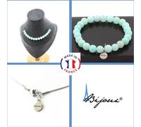 Parure de bijoux Bracelet Collier 15 perles d'amazonite 8 mm Chaîne en acier inoxydable