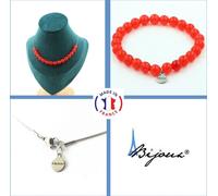 Parure de bijoux Bracelet Collier 15 perles de calcédoine rouge 8 mm Chaîne en acier inoxydable