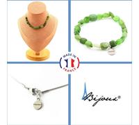 Parure de bijoux Bracelet Collier 15 perles de jade néphrite de Sibérie (Russie) Chaîne en acier inoxydable
