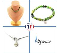 Parure de bijoux Bracelet Collier 15 perles de jade néphrite de Xiuyan Chine Chaîne en acier inoxydable