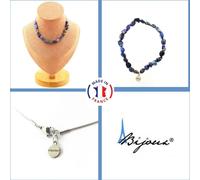Parure de bijoux Bracelet Collier 15 perles de lapis-lazuli du Pakistan Chaîne en acier inoxydable