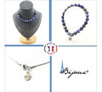 Parure de bijoux Bracelet Collier 15 perles de lapis-lazuli du Pakistan qualité 5A 8 mm Chaîne en acier inoxydable