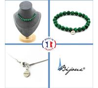 Parure de bijoux Bracelet Collier 15 perles de malachite 8 mm Chaîne en acier inoxydable