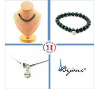 Parure de bijoux Bracelet Collier 15 perles de malachite du Congo qualité 7A 8 mm Chaîne en acier inoxydable