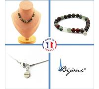 Parure de bijoux Bracelet Collier 15 perles Jaspe sang de dragon 8 mm Chaîne en acier inoxydable