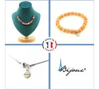 Parure de bijoux Bracelet Collier 15 perles Pierre de soleil africaine qualité 7A 8 mm Chaîne en acier inoxydable
