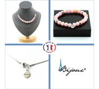 Parure de bijoux Bracelet Collier 15 perles roses opalines 8 mm Chaîne en acier inoxydable