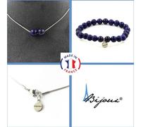 Parure de bijoux Bracelet Collier 2 perles de lapis-lazuli 8 mm Chaîne en acier inoxydable