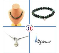 Parure de bijoux Bracelet Collier 20 perles Agate de mousse 8 mm Chaîne en acier inoxydable