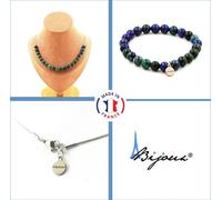 Parure de bijoux Bracelet Collier 20 perles d'azurite et de chrysocolle 8 mm Chaîne en acier inoxydable