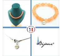 Parure de bijoux Bracelet Collier 20 perles de calcédoine orange 8 mm Chaîne en acier inoxydable