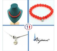 Parure de bijoux Bracelet Collier 20 perles de calcédoine rouge 8 mm Chaîne en acier inoxydable