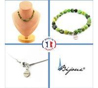 Parure de bijoux Bracelet Collier 20 perles de jade néphrite de Xiuyan Chine Chaîne en acier inoxydable