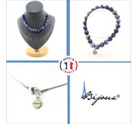 Parure de bijoux Bracelet Collier 20 perles de lapis-lazuli du Pakistan qualité 5A 8 mm Chaîne en acier inoxydable