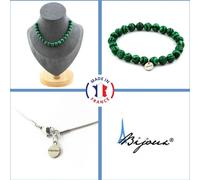 Parure de bijoux Bracelet Collier 20 perles de malachite 8 mm Chaîne en acier inoxydable