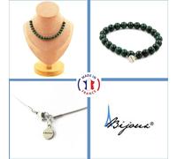 Parure de bijoux Bracelet Collier 20 perles de malachite du Congo qualité 7A 8 mm Chaîne en acier inoxydable