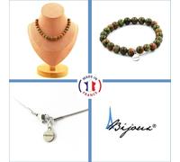 Parure de bijoux Bracelet Collier 20 perles d'unakite 8 mm Chaîne en acier inoxydable