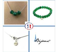 Parure de bijoux Bracelet Collier 3 perles d'agate verte 8 mm Chaîne en acier inoxydable