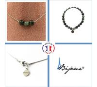 Parure de bijoux Bracelet Collier 3 perles de séraphinite russe 8 mm Chaîne en acier inoxydable