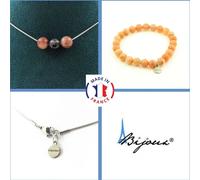 Parure de bijoux Bracelet Collier 3 perles Pierre de soleil africaine qualité 7A 8 mm Chaîne en acier inoxydable