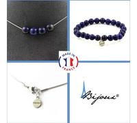 Parure de bijoux Bracelet Collier 4 perles de lapis-lazuli 8 mm Chaîne en acier inoxydable