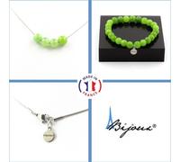 Parure de bijoux Bracelet Collier 4 perles de péridot 8 mm Chaîne en acier inoxydable